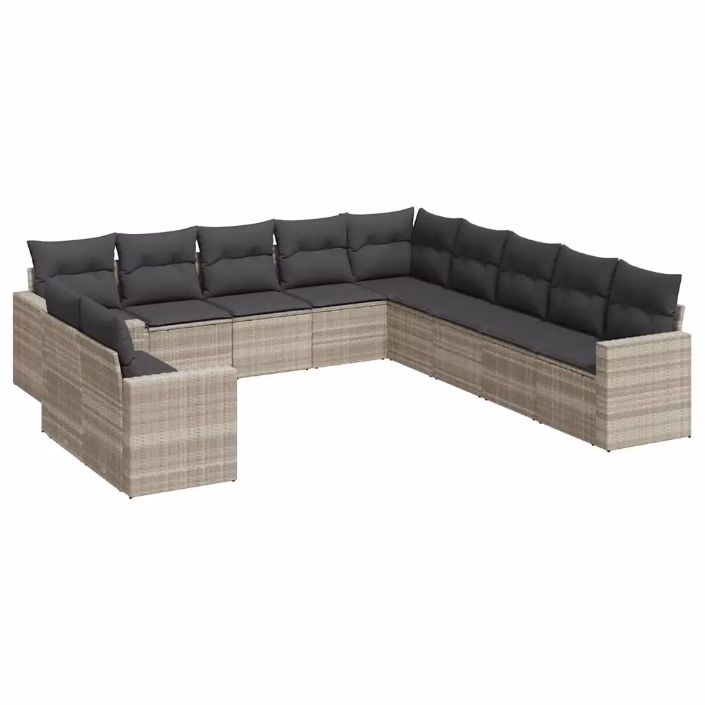 vidaXL Set Divani da Giardino 11 pz in Polyrattan Grigio con Cuscini Imbottiti e Rivestimenti Rimovibili – 2