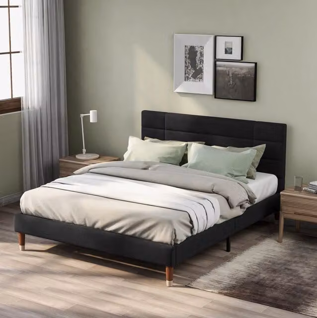Letto matrimoniale 140x200 cm con materasso 7 zone; in lino nero