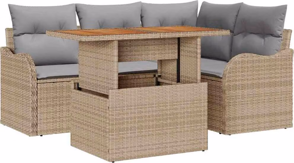 Set Divano da Giardino 5 pcs Beige Poly Rattan