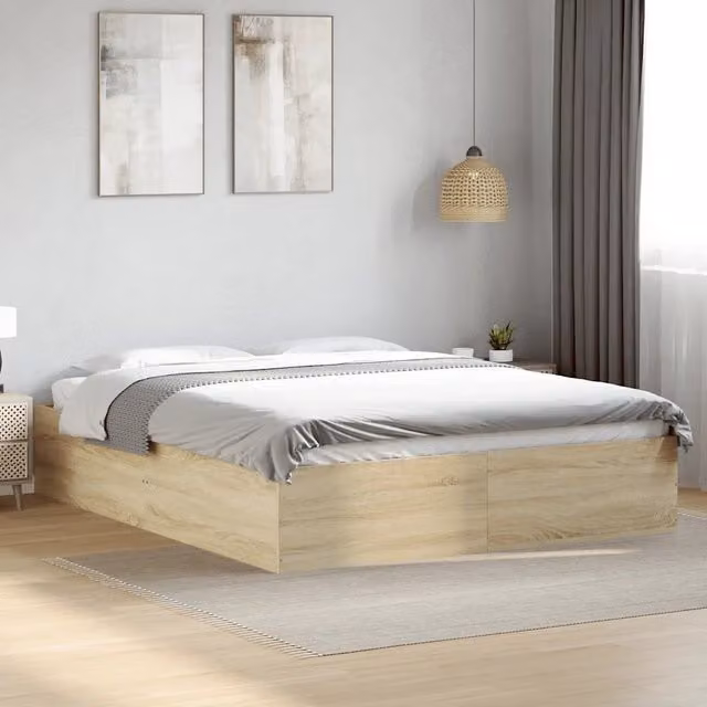 Letto matrimoniale moderno vidaXL in legno color rovere con doghe fisse L/P/H: 203 x 150 x 35 cm – 1