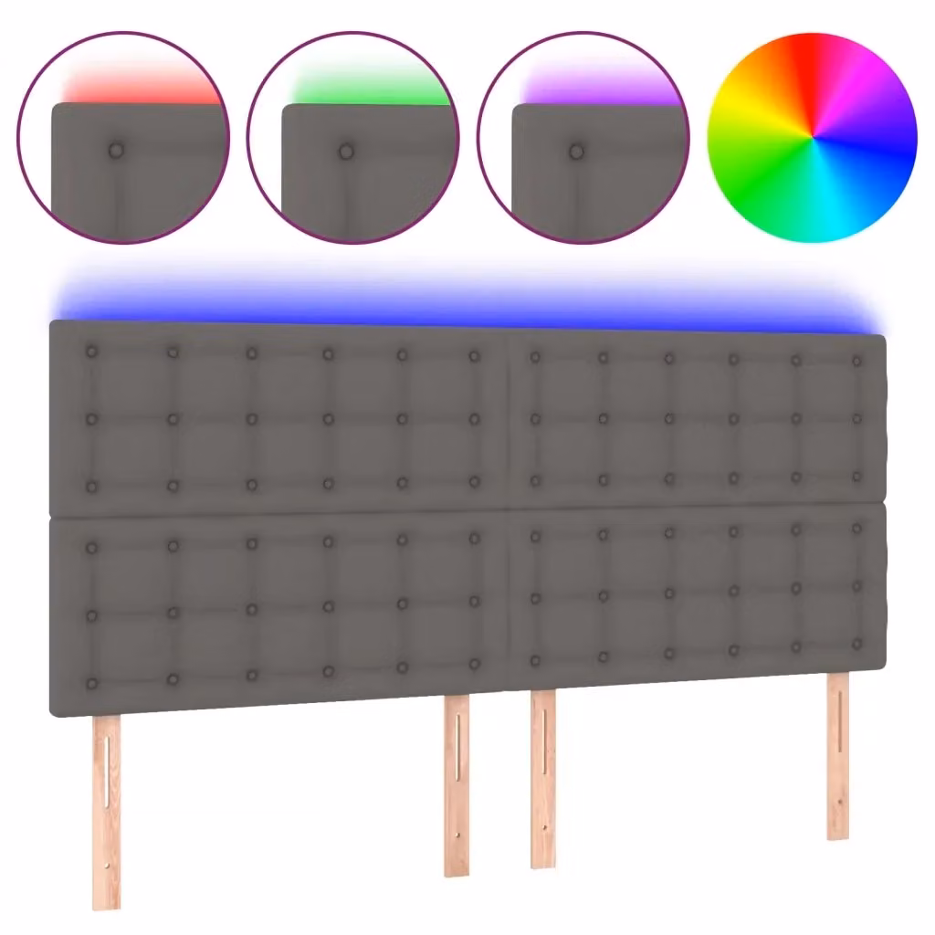 Testiera con LED Design Mania in similpelle grigia con porta USB, L: 180 cm, P: 5 cm, H: 118/128 cm – 2