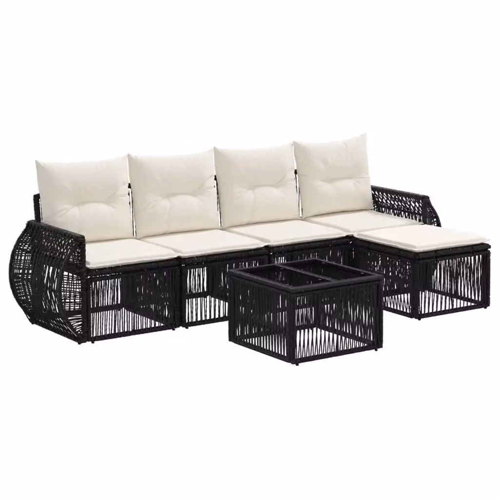 Set Divano da Giardino a L vidaXL 6 Pezzi in Polyrattan Nero e Bianco Crema con Cuscini e Tavolino – 2