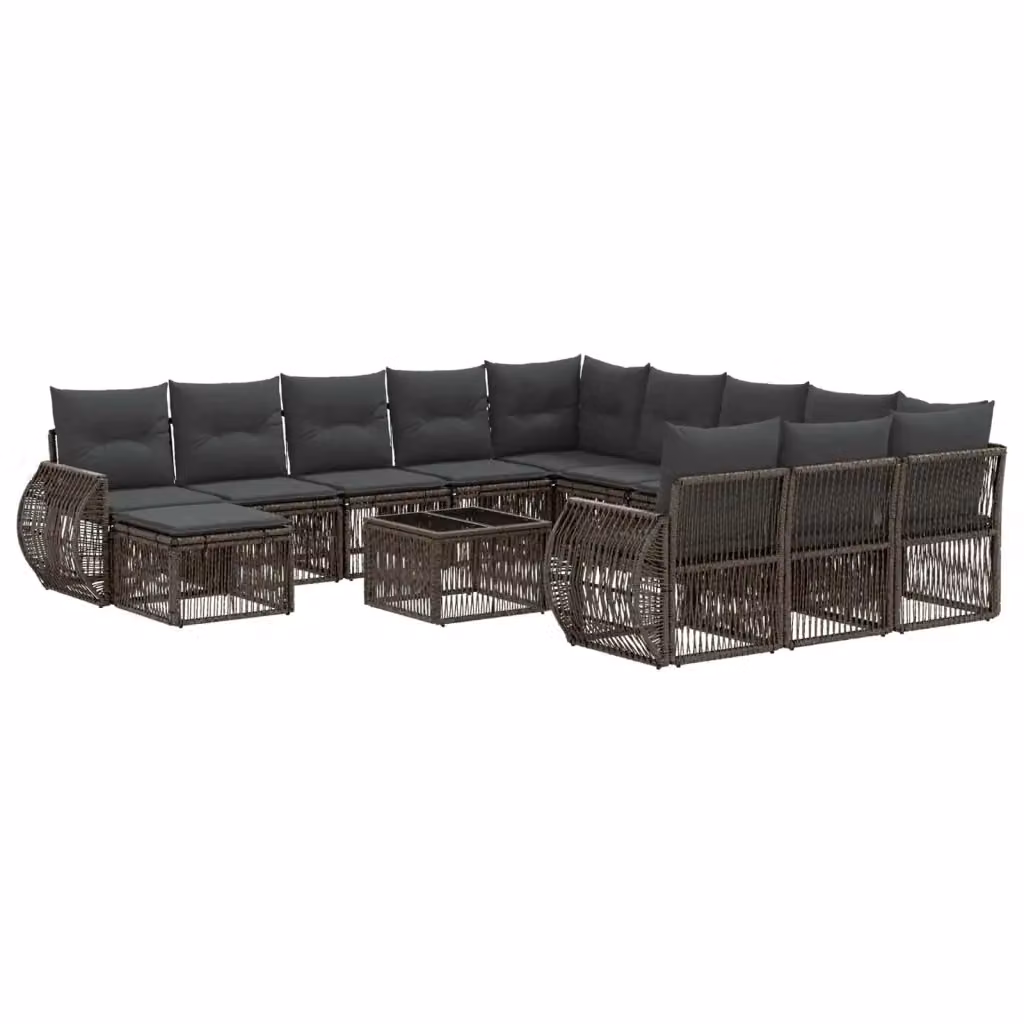 Set Divano da Giardino vidaXL a Forma a U in Polyrattan Grigio con Cuscini e Tavolino – 2