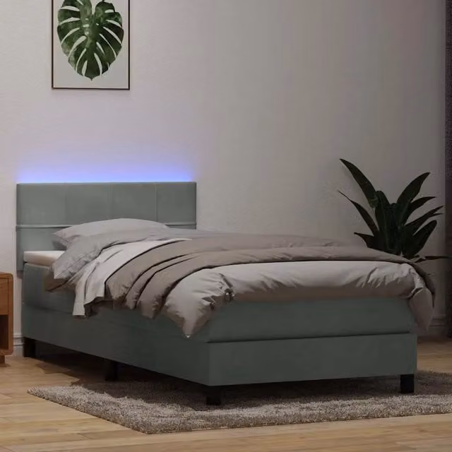 Letto matrimoniale con materasso ibrido e illuminazione LED vidaXL in velluto grigio, L: 90 cm, P: 223 cm – 1