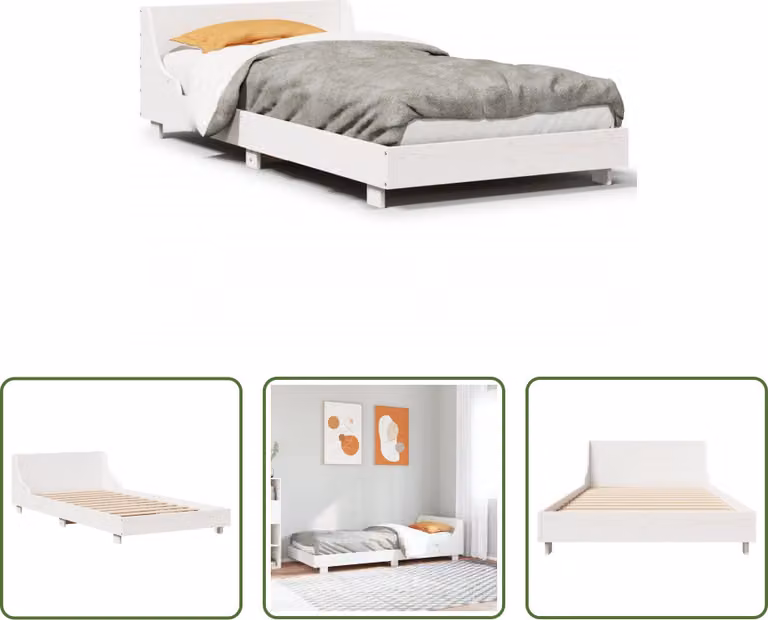 The Living Store Letto in legno massiccio senza materasso bianco 90x200 cm in legno di pino