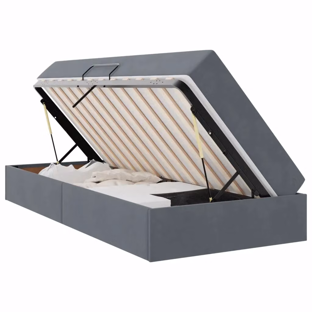 Letto con contenitore e materasso ibrido vidaXL in velluto grigio L/P/H: 90 x 200 x 204 cm – 2