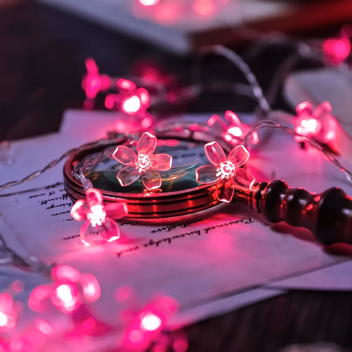 Catena luminosa da 6 metri, con 40 LED a forma di fiori di ciliegio, alimentazione USB, colore rosa, per uso interno
