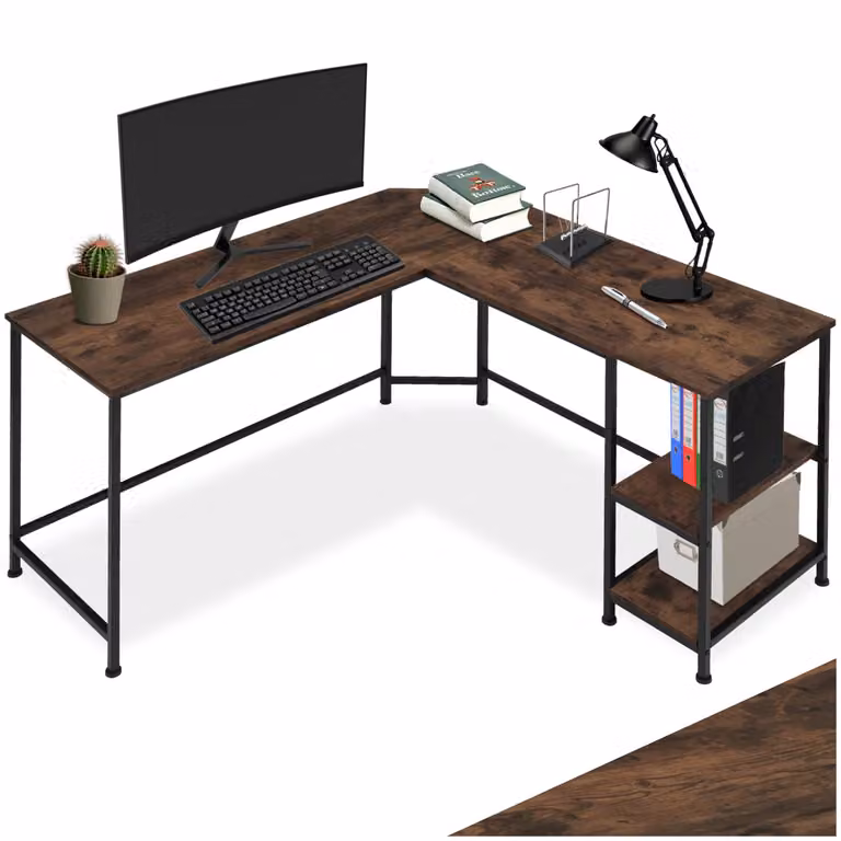 Scrivania angolare TecTake GmbH in stile industriale, colore marrone e nero, L/P/H: 138 x 138 x 75,5 cm