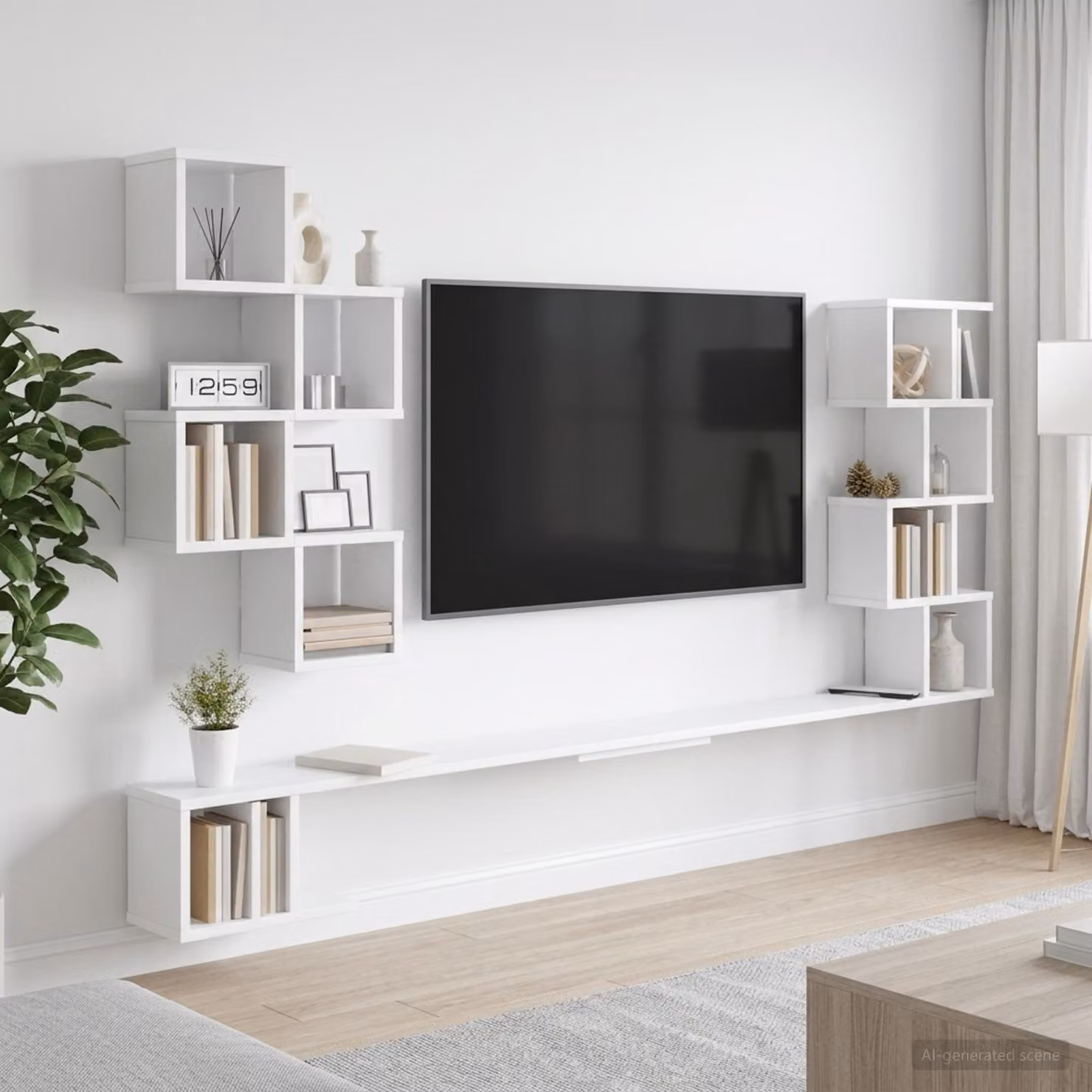 vidaXL Mensola per TV da muro moderna in MDF Bianco L: 200 cm, P: 15 cm, H: 94 cm