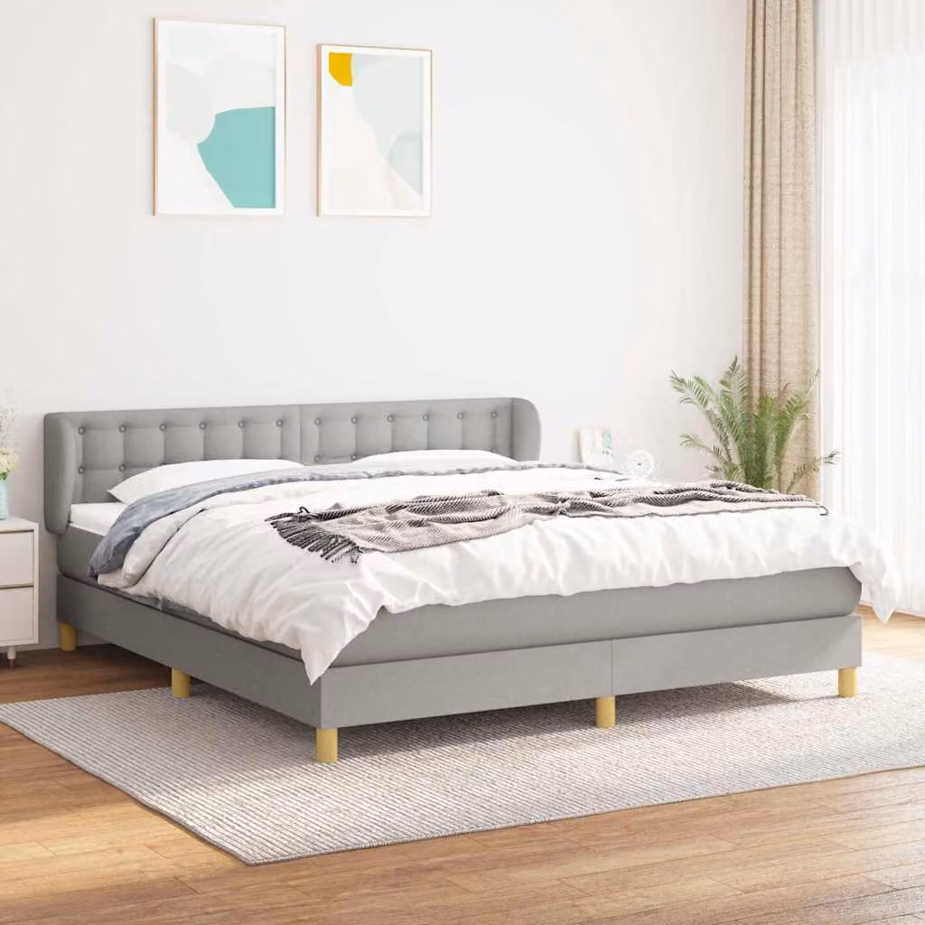vidaXL Giroletto a Molle con Materasso Ibrido in Tessuto Grigio e Bianco L/P/H: 183 x 203 x 88 cm – 1