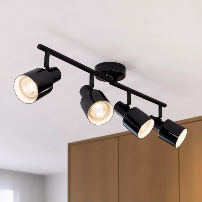 Faretto da soffitto Lindby Ovelia, nero, 80 cm, a 4 luci, E27 Ovelia Lindby, dimmerabile, Nero, Soggiorno / Sala da pranzo, Metallo, Moderno, Faretto