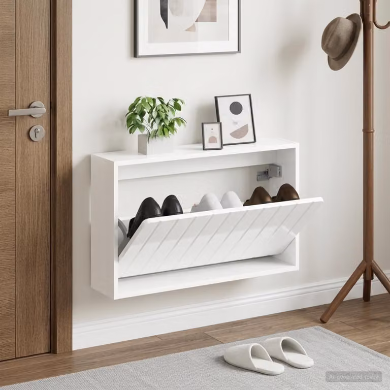 Mobiletto per scarpe da muro vidaXL ZWOLLE bianco lucido L 71 x P 17 x H 43 cm