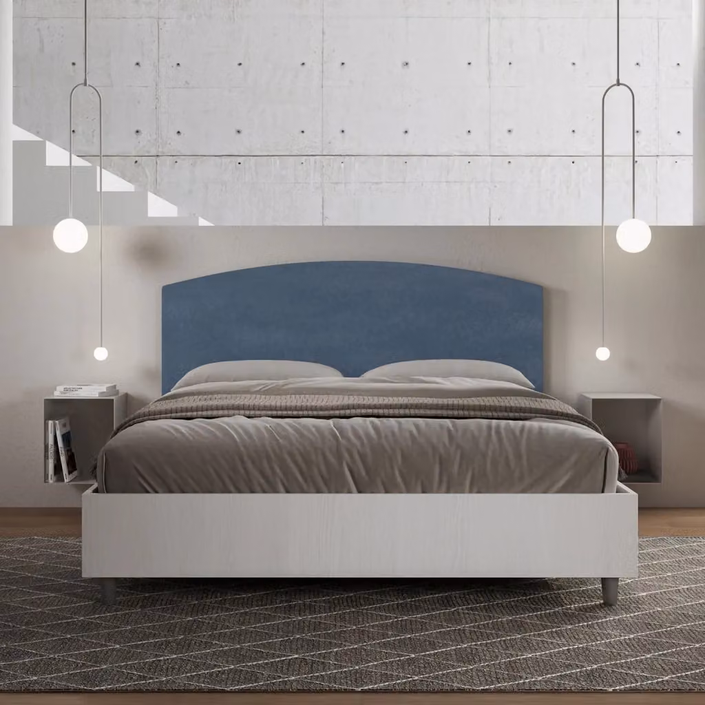 Letto Matrimoniale GIORDANOSHOP in Tessuto Blu con Rete a Doghe Fisse L: 167 cm, P: 198 cm, H: 115 cm – 2