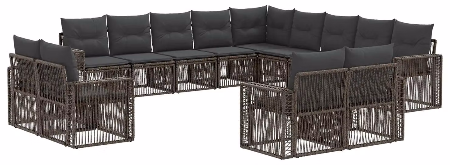 Set di divani da giardino, 13 pezzi, grigio e grigio scuro, in rattan sintetico