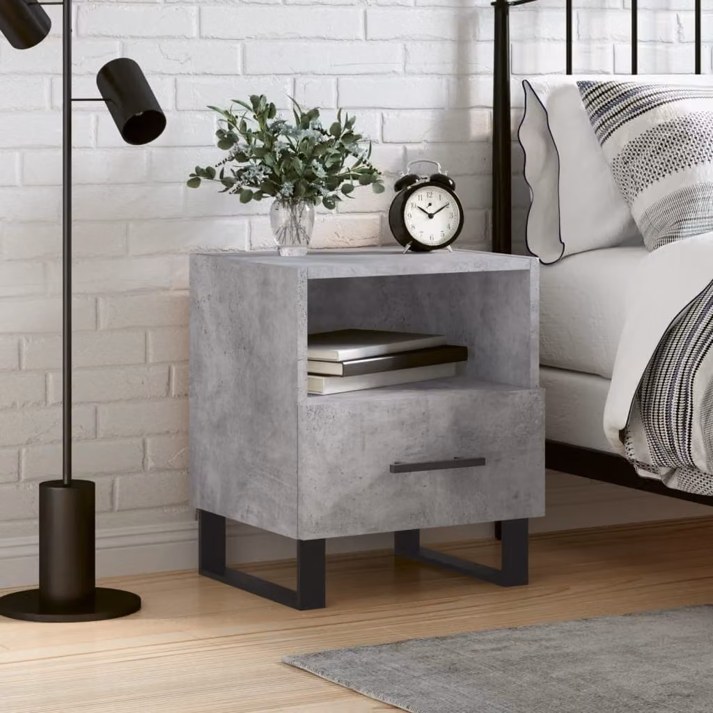 Comodino moderno vidaXL in legno e metallo, colore grigio, L 40 cm x P 35 cm x H 47,5 cm