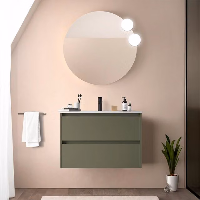 Mobile bagno sospeso Gaya verde satinato con lavabo ad incasso L: 79,7 cm, P: 45 cm, H: 54 cm – 1