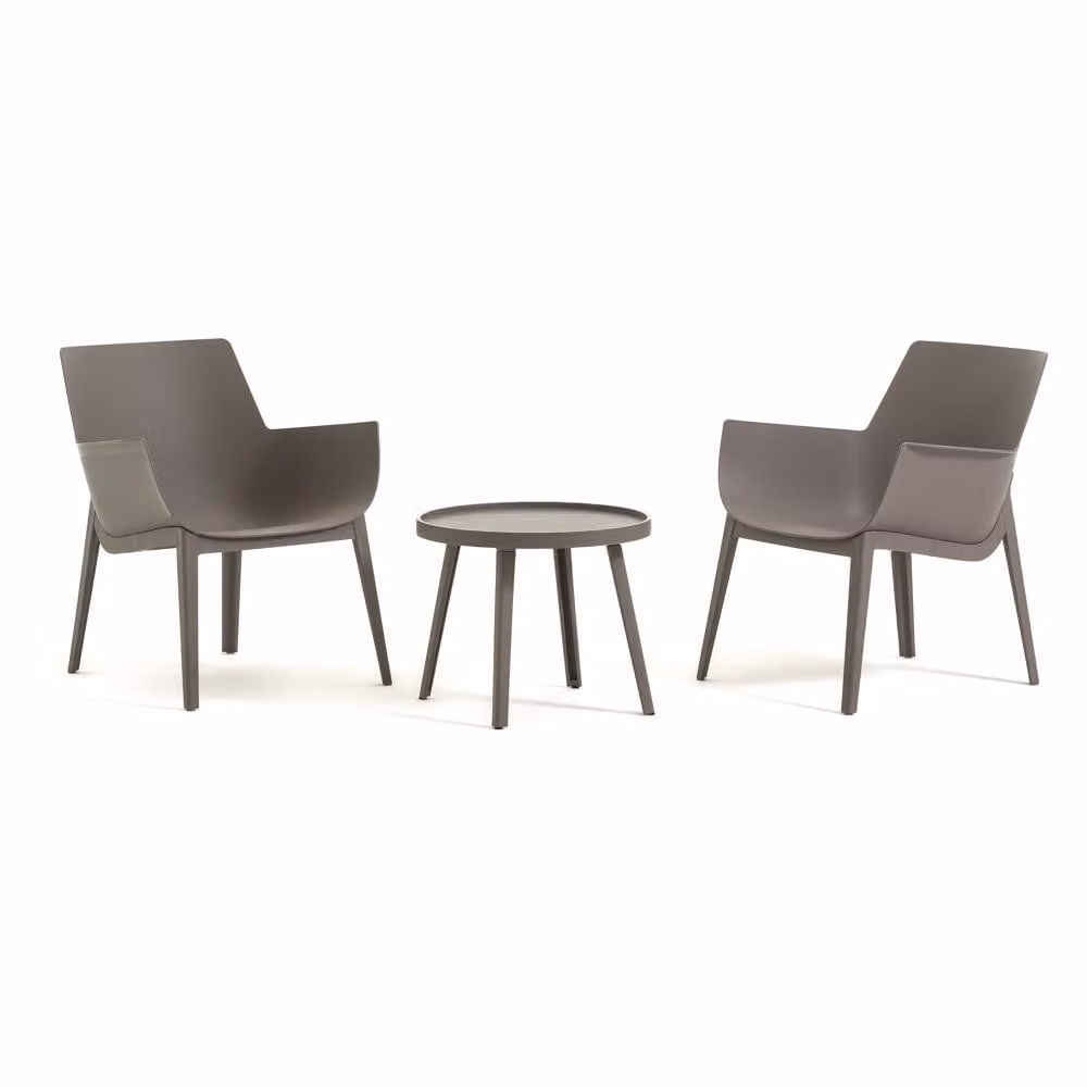Set di 2 sedie da giardino in plastica rinforzata con fibra di vetro e tavolo coordinato - design moderno, ergonomico e resistente alle intemperie, ideale per il giardino, il patio e la piscina - BETTY - Taupe