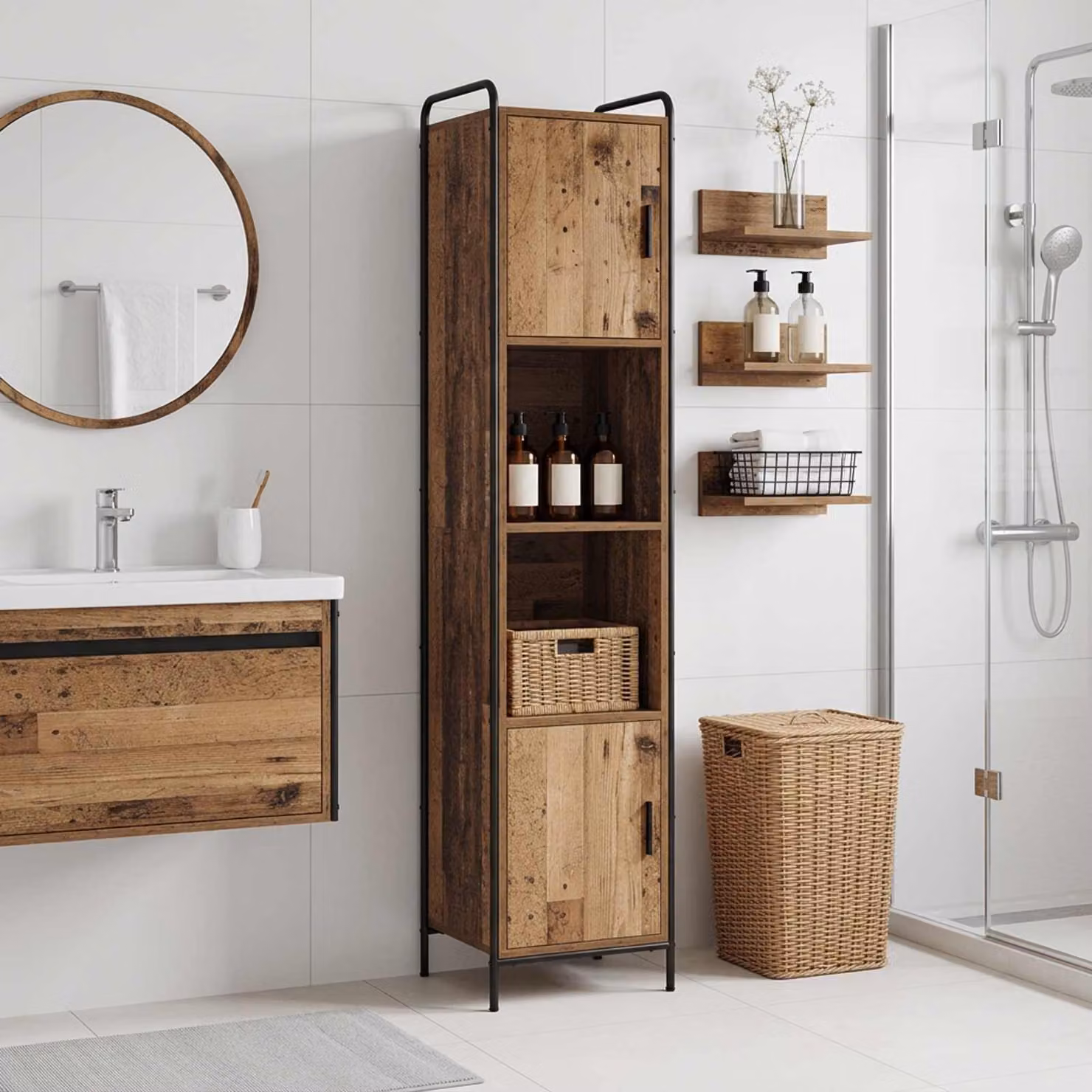 vidaXL Mobile da Bagno Legno antico 46 x 36 x 181 cm