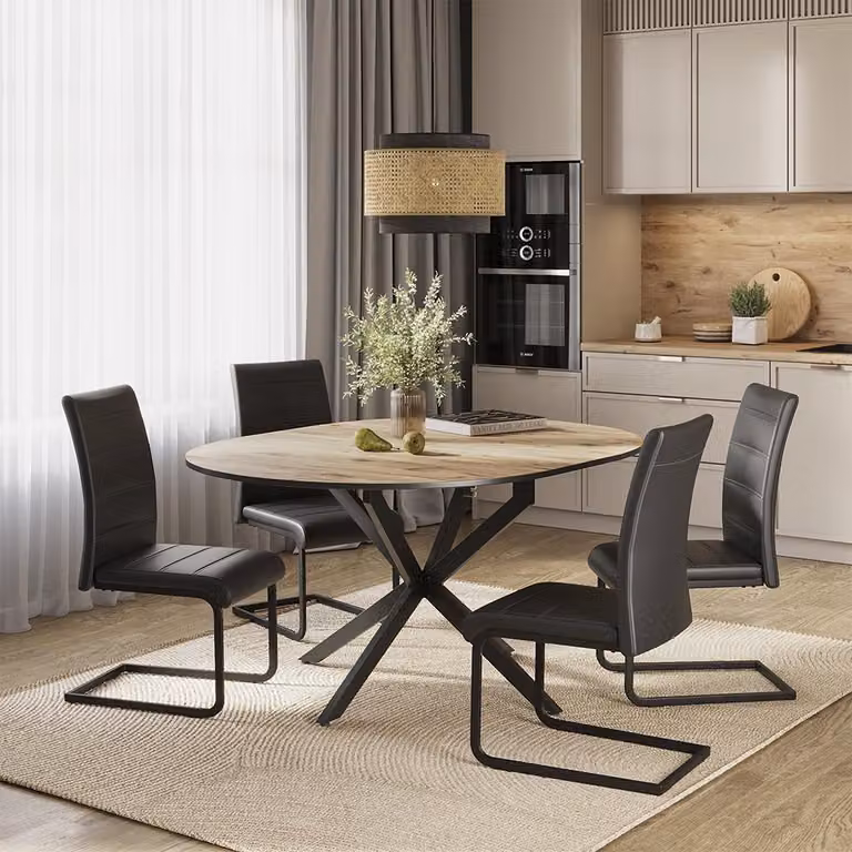 Set di tavoli da pranzo Vicco Loyd Rovere rustico/Nero 120 x 120 cm con 4 sedie da pranzo, nero, Model 63010
