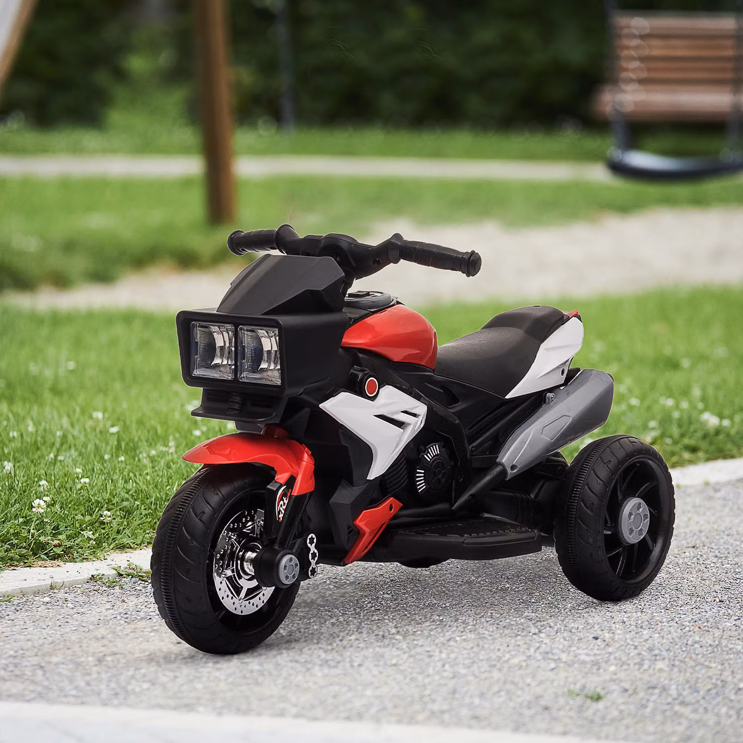 Moto Elettrica HOMCOM per Bambini 3-5 Anni con Luci e Suoni, Batteria 6V, Rosso, L 86 x P 42 x H 52 cm – 2