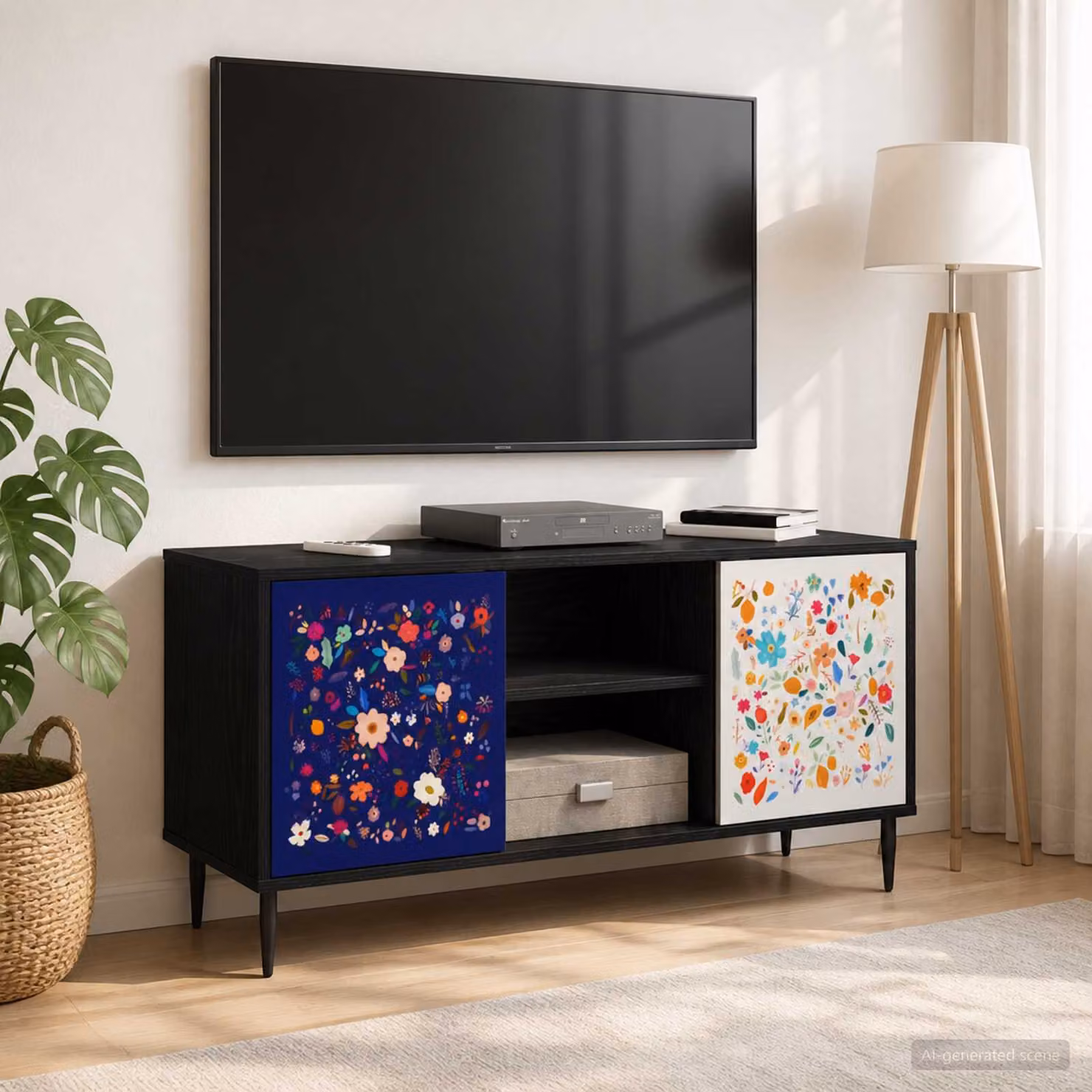 vidaXL Mobile TV MAINZ Carrello TV Moderno in Rovere e Nero L: 102 cm, P: 33 cm, H: 51 cm