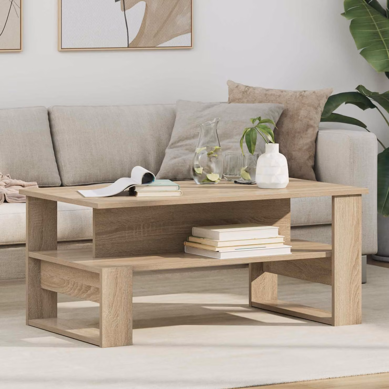 vidaXL Tavolino da salotto moderno in legno color rovere, L 90 cm x P 50 cm x H 40 cm