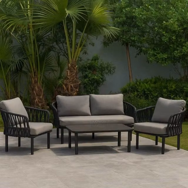 Set Salotto da Esterno Benavente Vacchetti in Alluminio con Corda Antracite e Cuscini Grigio – 1