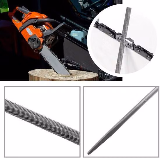 Set di 12 scalpelli per motosega - Scalpello rotondo 4,0 mm x 200 mm - Acciaio - Adatto per catene da 3/8 - Resistente - Design protettivo - Scalpello per motosega