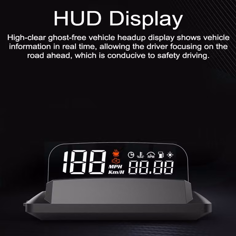 Display head-up automatico, proiettore tachimetro a LED con funzione di allarme velocità/ora/temperatura dell'acqua/giri/minuto/consumo di carburante/chilometraggio