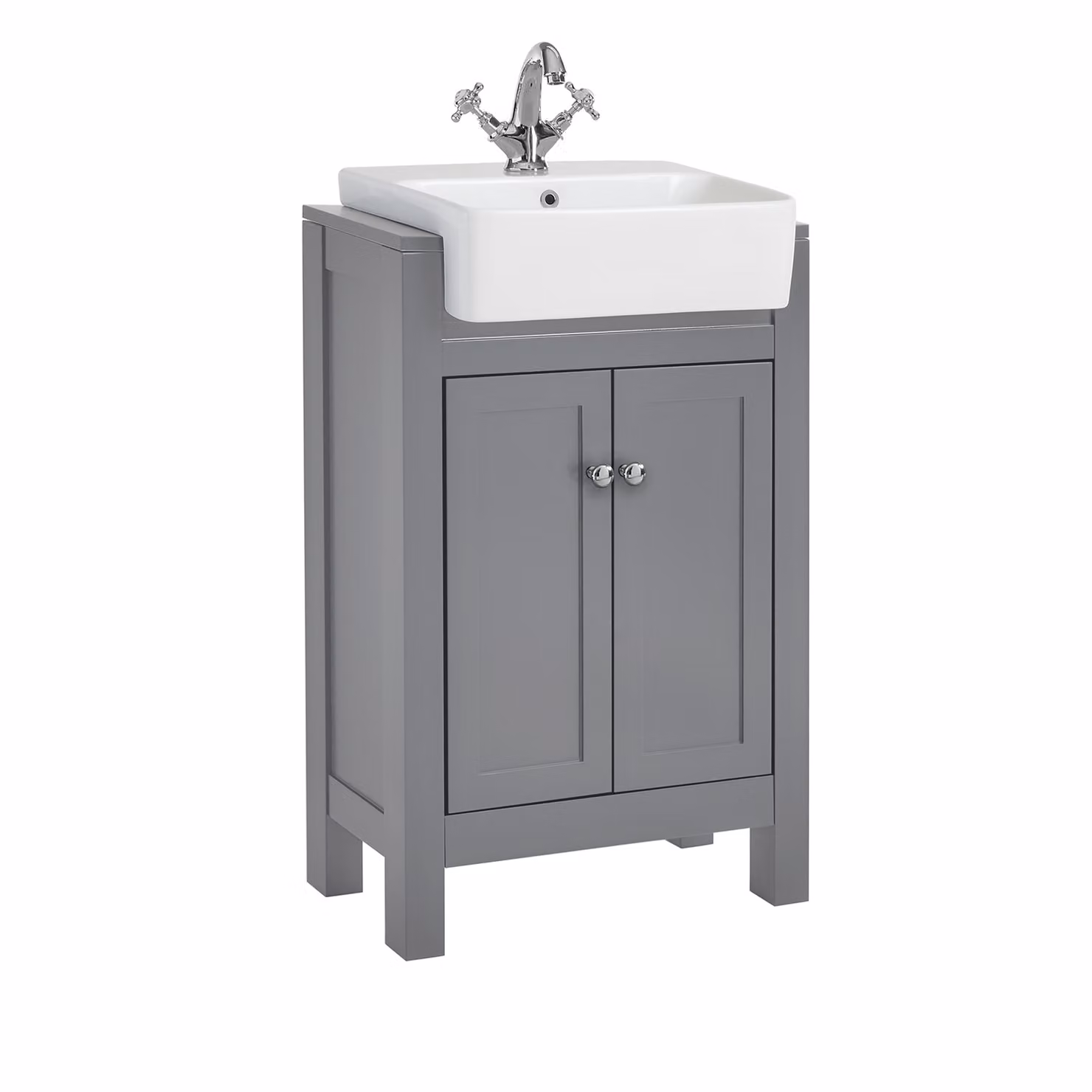 Mobile Bagno Grigio Chiaro da 550mm con Lavabo e Maniglie Classiche Rotonde Cromate - Warwick