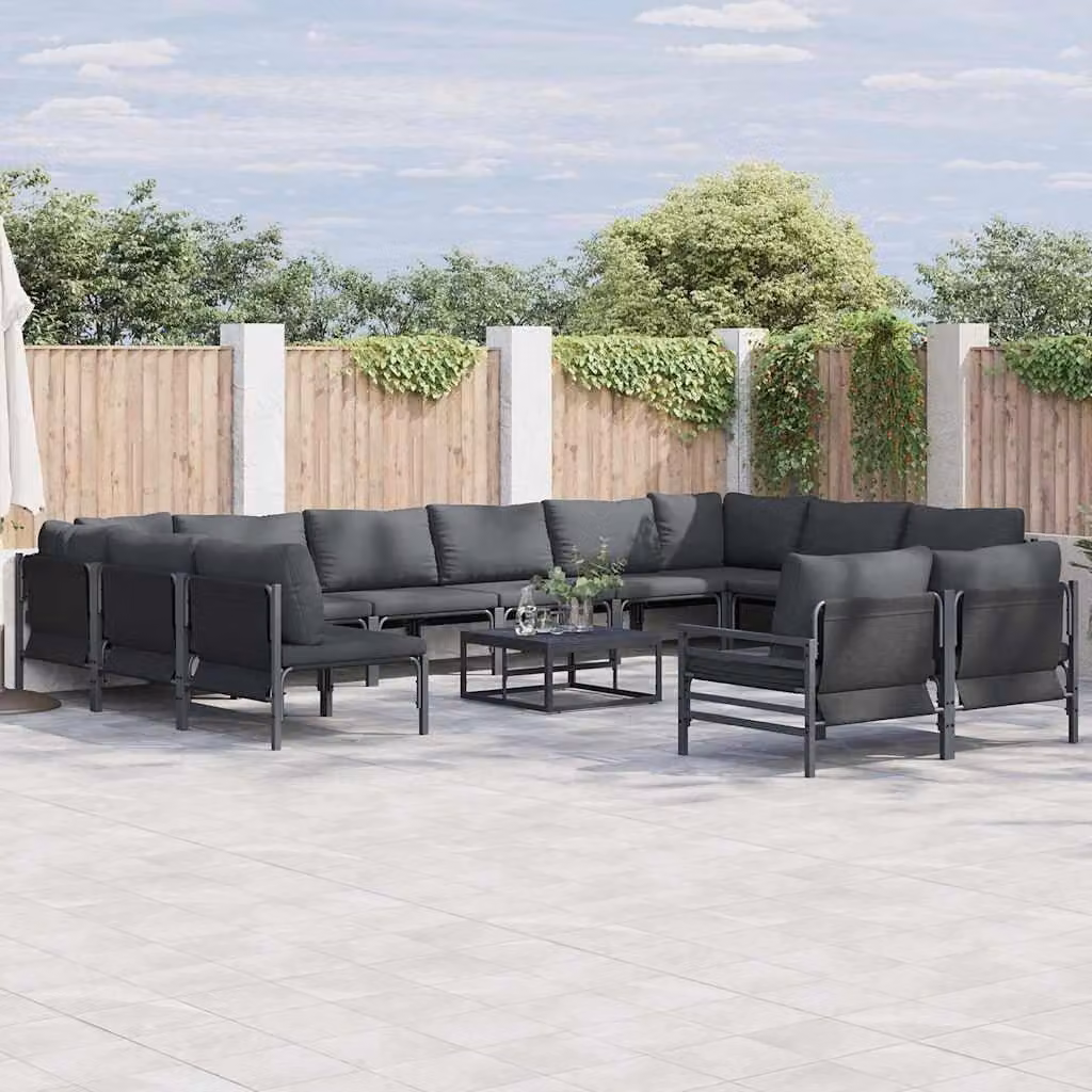 Maison Exclusive - Set da giardino composto da 13 pezzi, colore nero, struttura in acciaio