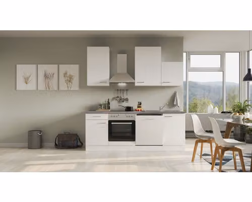 Blocco cucina con elettrodomestici Flex Well Varo 220 cm frontale colore mat bianco mobile colore bianco