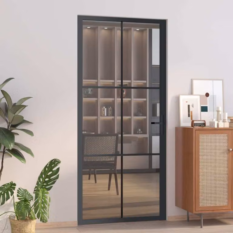 La porta interna di The Living Store 93x201,5 cm in vetro temperato di sicurezza nero e alluminio