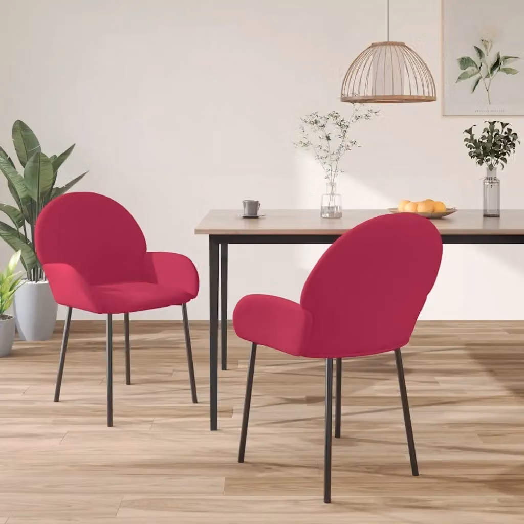 Set di 2 sedie da pranzo moderne in velluto rosso con braccioli e struttura in metallo – 2