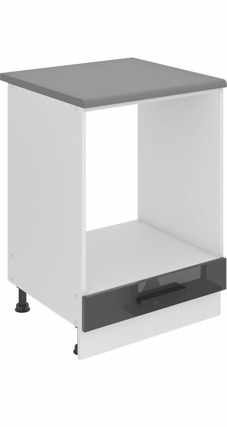 Base da cucina Belini, base da cucina larga 60 cm. Base per cucina SDP con piano di lavoro. Mobile da cucina senza anta, con cassetti, argento lucido