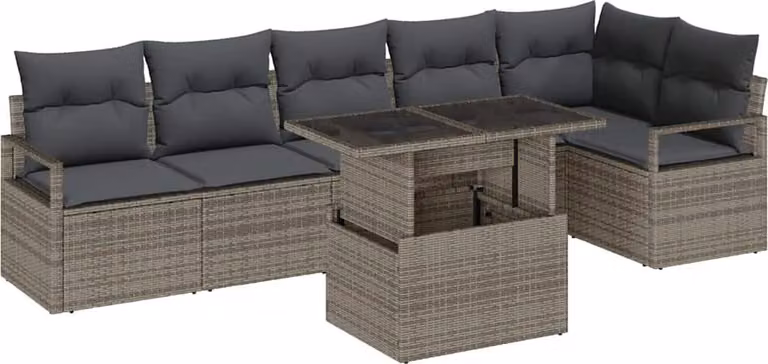 Set Divano da Giardino 7 pcs Grigio Poly Rattan