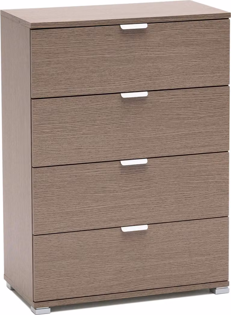 Milani Home - cassettiera 4 cassetti 60 x 38 x 85 cm, rovere grigio, truciolare bilaminato, mobile contenitore bagno cucina soggiorno