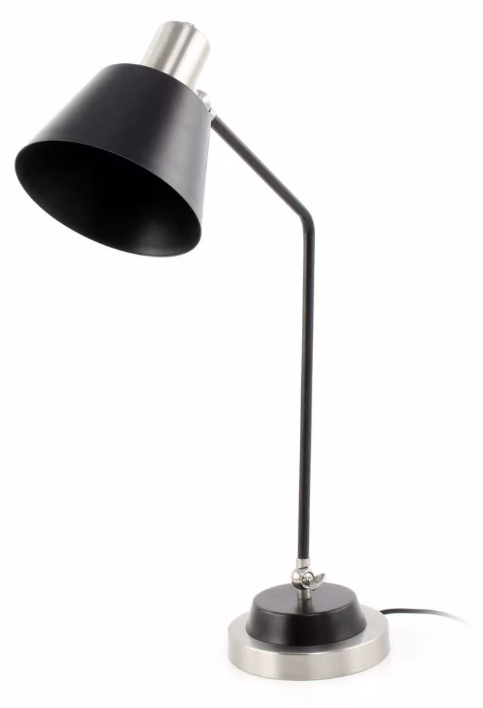 Lampada da tavolo Triumph in metallo nero e argento