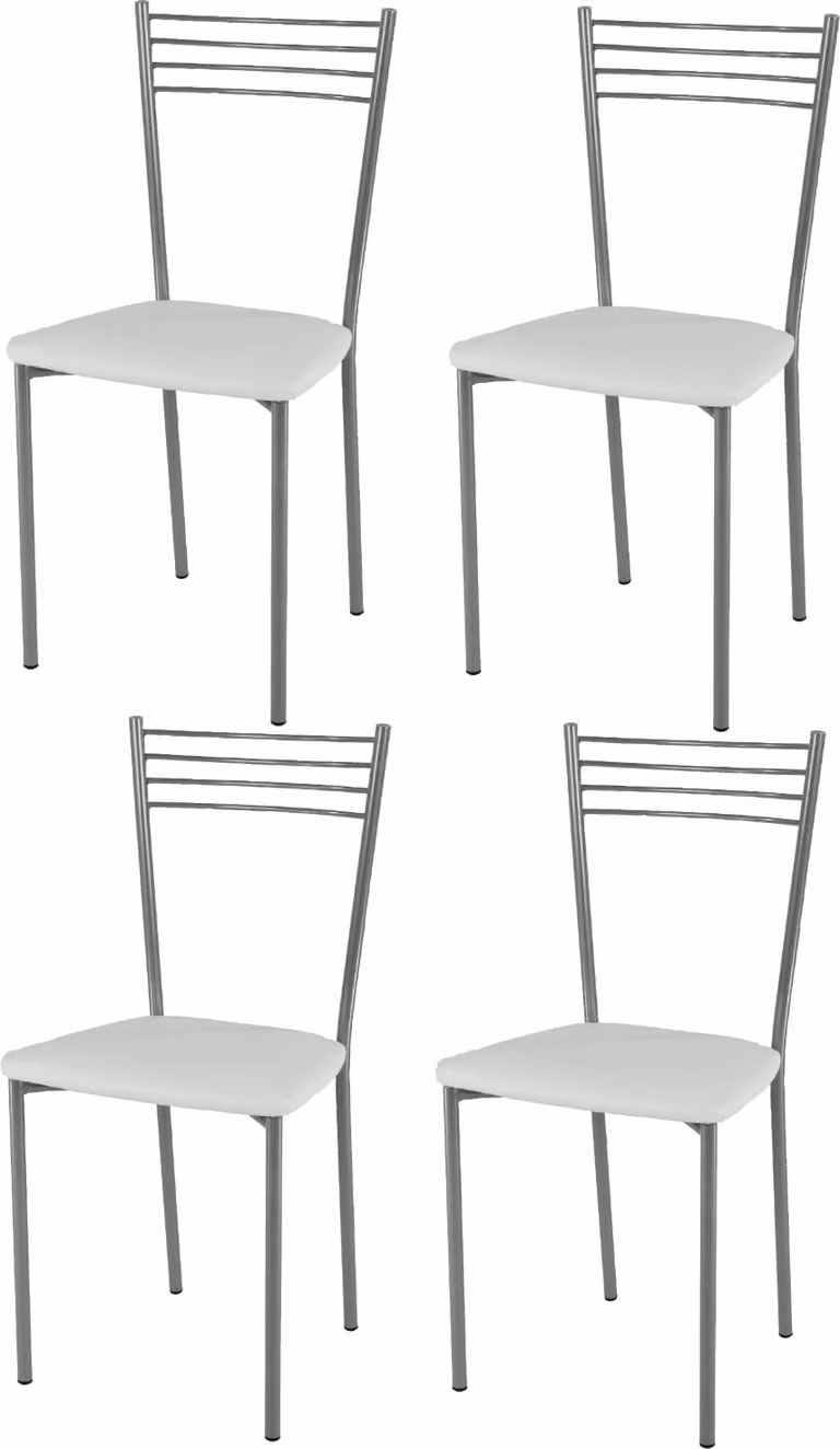 t m c s Tommychairs - Set di 4 sedie moderne ELENA per cucina e sala da pranzo, struttura robusta in acciaio laccato color alluminio, sedile imbottito rivestito in Similcuoio color bianco