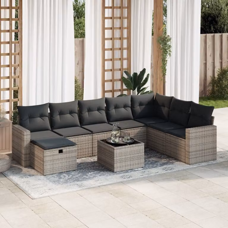 Maison Exclusive - Set da giardino 9 pezzi con cuscini Grigio Polyrattan