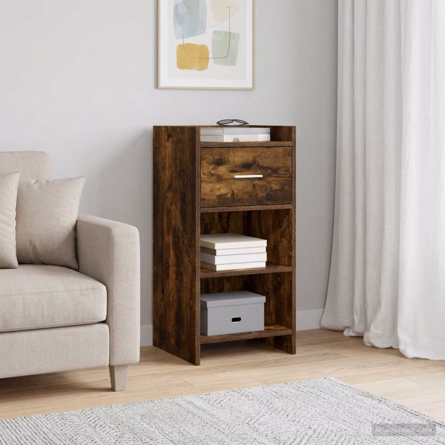 Credenza moderna vidaXL in legno ingegnerizzato e metallo, colore rovere fumo, L 40 cm x P 36 cm x H 80 cm
