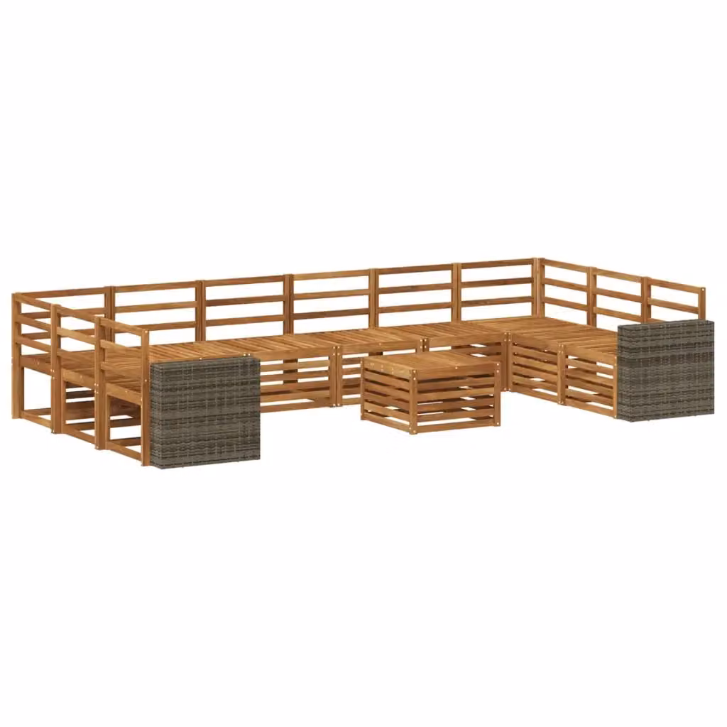 Set di divani da esterno vidaXL in legno di acacia marrone con 11 pezzi, inclusi elementi angolari, tavolino da giardino e cuscini – 2