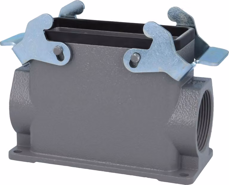 HARTING Han 16B Base alta, 2xPG29 uscita cavi laterale, con 2 staffe trasversali Vite PG29 Area di serraggio