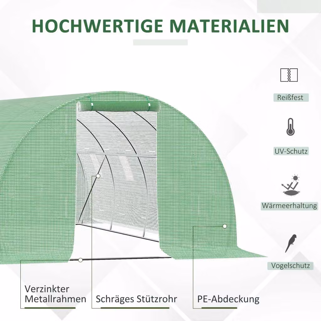 Serra Tunnel REDOM verde in acciaio e plastica con struttura curva, L/P/H: 600 x 300 x 200 cm – 2