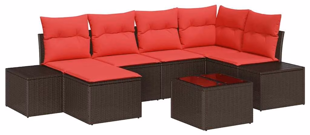 Set Divano da Giardino con cuscino 7 pcs Marrone polyrattan