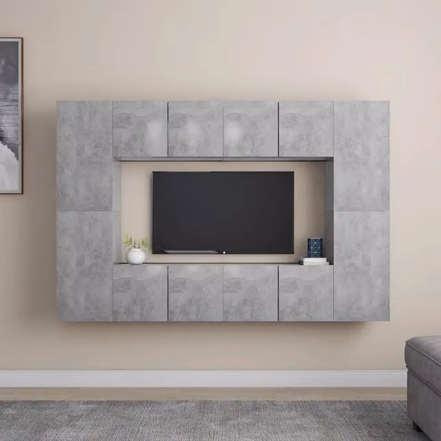 Set di Mobili Porta TV 8 pz-Credenza per TV Grigio Cemento in Legno Multistrato 853532