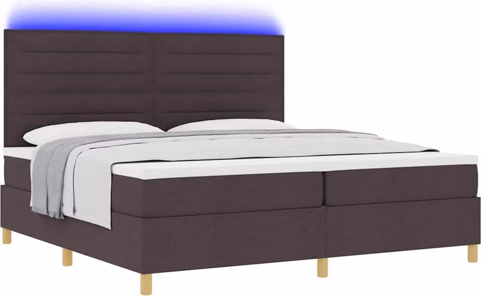 Letto a Sorgente LED Marrone Scuro 200 x 200 cm Tessuto