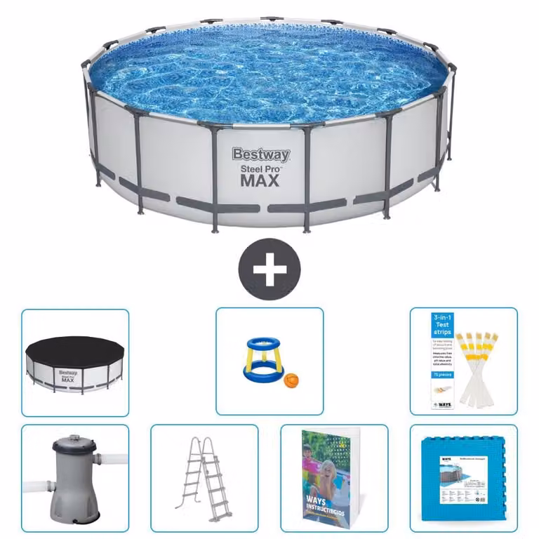 Bestway Steel Pro MAX, piscina in acciaio, forma rotonda, dimensioni 488x122 cm, composta da 6 parti, modello S570
