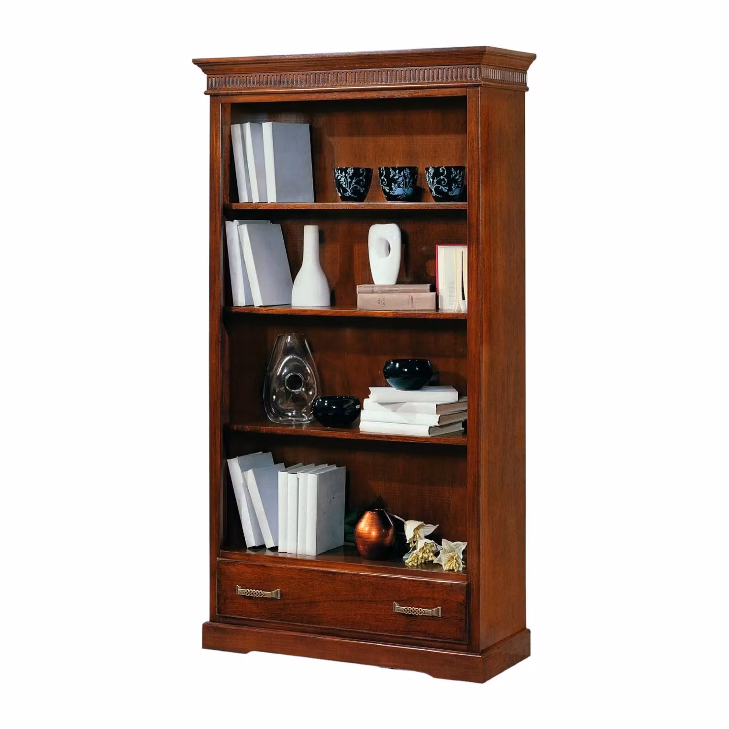 Libreria arte povera Mobili 2G in legno con 3 ripiani regolabili color noce L: 108 cm, P: 40 cm, H: 200 cm – 1