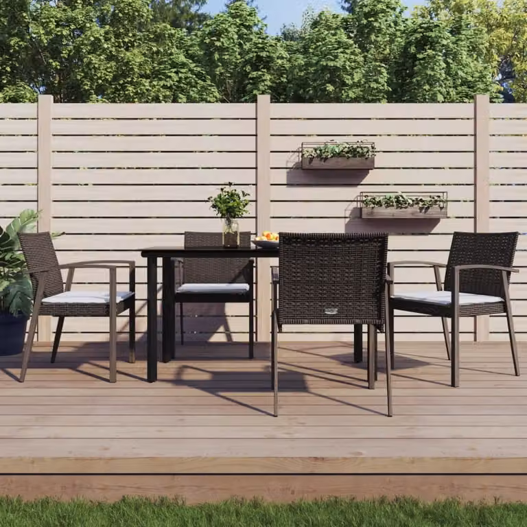 Set da pranzo da giardino vidaXL in polyrattan con tavolo in vetro e 5 sedie con cuscini, moderno, L/P/H: 140 x 70 x 74 cm